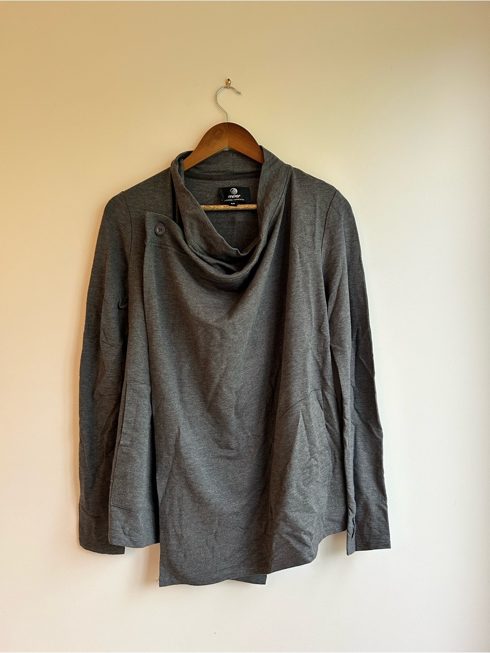 Charcoal Cowl Neck Long Sleeve Yoga Top